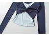 American Spicy Girl Colorblock Twisted Long Sleeve Contrast Halter Shirt - Women's Spring/Autumn Slim Fit 