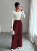 2026 Spring Autumn Wide Leg Pants Spliced Button Decor High Waist Casual Loose Long Pants for Women Solid Color Office Simple Elegant Trousers