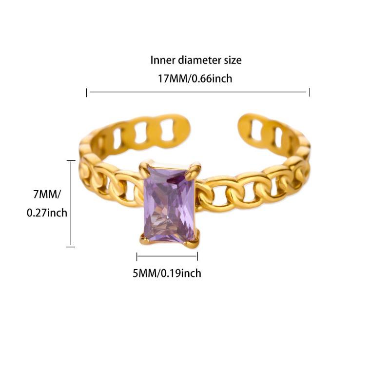 Color square zircon December birthday stone chain ring women's light luxury retro high sense personality versatile