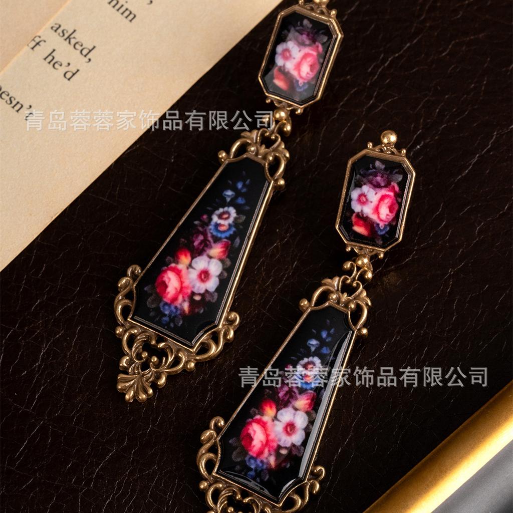 Vintage Chinese Style Flower Long Earrings Antique Light Luxury High-end Retro Heavy Industry