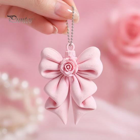 Rose Bow Pendant 3D Printed Pendant, Cute Keychain for Bag, Versatile Key Holder Pink Hanging Ornament Valentine's Day, Gift Girlfriend Decoration