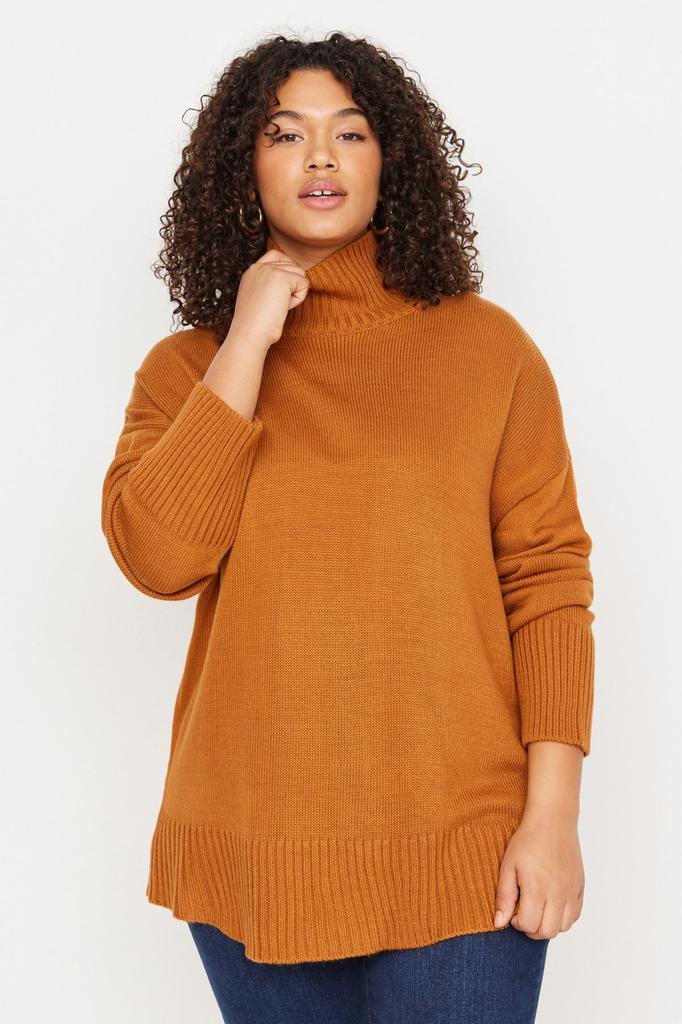Women's Style Plus Size Black Turtleneck Off Shoulder Knitwear Sweater