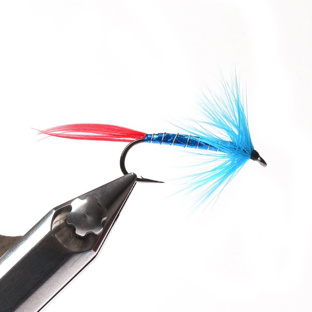 Bimoo 4# Blue Red Silver-Butcher Fly Rooster Hackle Realistic May Fly Adult Nymph for Trout Grayling Fishing Lures