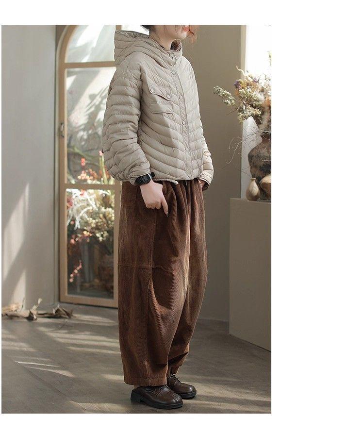 Women's Retro Corduroy Harem Pants - Elastic Waist, Lace-up, Patchwork, Plus Velvet, Thickened for Spring/Autumn