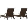 2 Piece Sun Lounger Set with Cushions Brown Poly Rattan