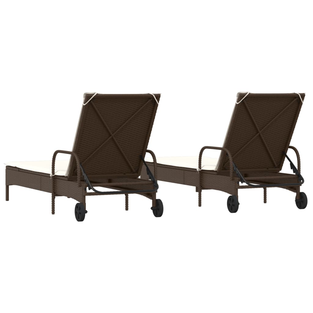 2 Piece Sun Lounger Set with Cushions Brown Poly Rattan