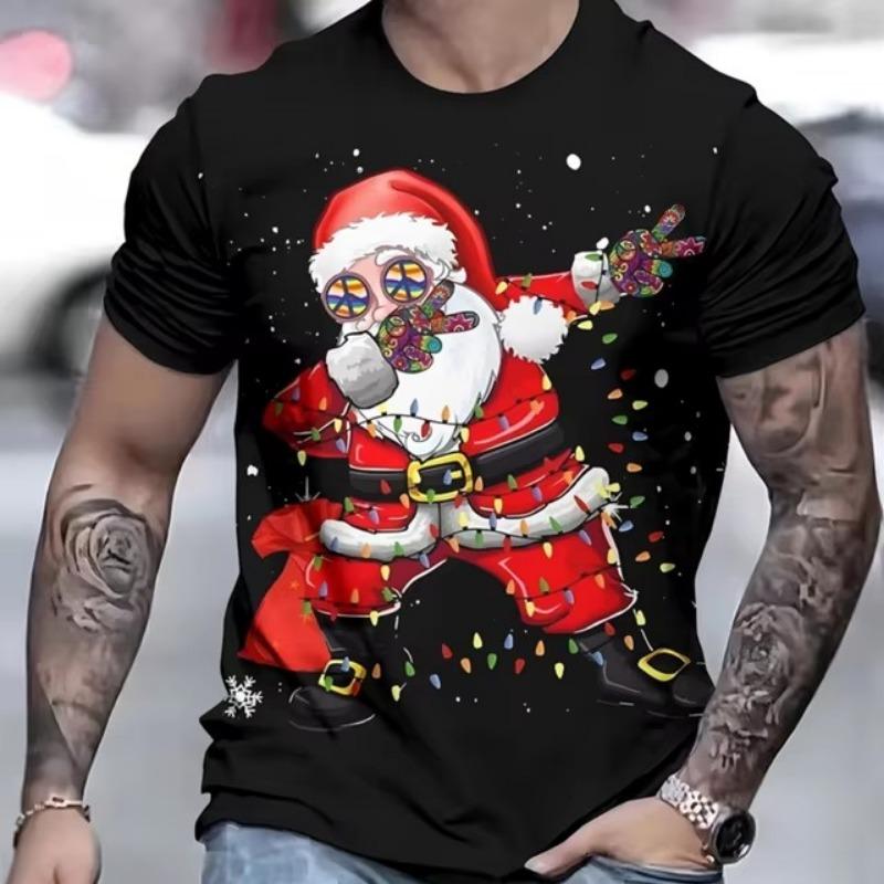 

Забавный принт Санта-Клауса Мужская футболка Рождественские футболки Топы с коротким рукавом Модная повседневная уличная одежда Футболка большого размера Мужская одежда XL