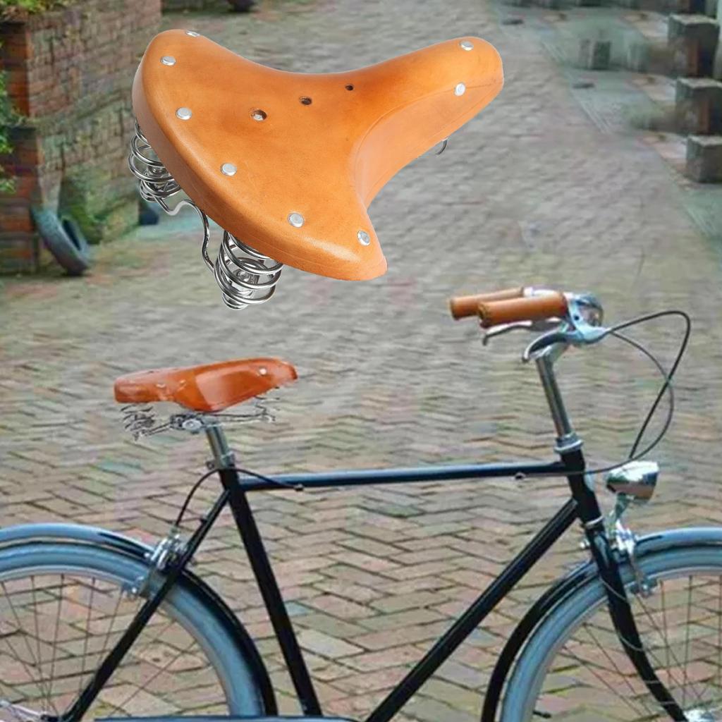 Brown vintage bike saddle Classic cowhide saddle Bike spring seat
