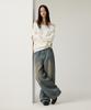 Beoteunseoul [Womens] Buckle Point Balloon Stitch Wide Work Denim Pants (Indigo)