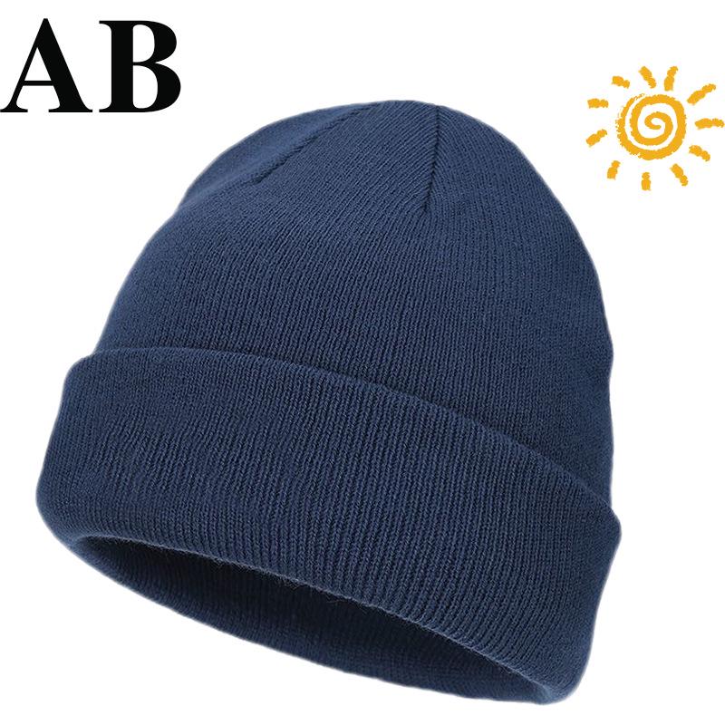 

Унисекс Шапка крупной вязки в корейском стиле с широкими полями, однотонная, теплая защита ушей для улицы XL темно-синий