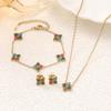 Colorful Four-Leaf Clover Titanium Steel Jewelry Set: Bracelet, Necklace & Stud Earrings