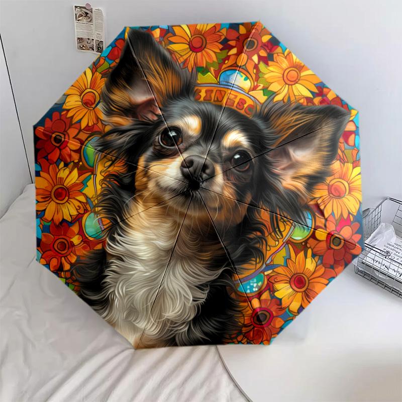 Moonlit Floral Dog Portrait Automatic Umbrella - Suitable Travel Outdoor Portable Umbrella Birthday Gift Daily Essentials