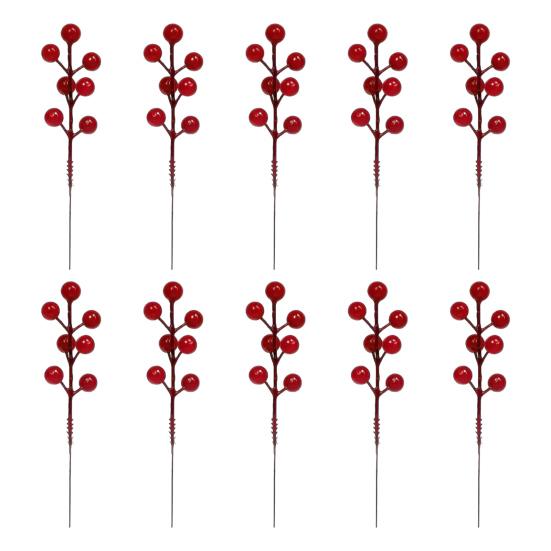 

10/20 шт. Искусственная ветка норфольской сосны 13-вилочная искусственная зелень стебель поддельные рождественские красные ягодные пики сделай сам ваза праздничная вечеринка домашнее украшение C