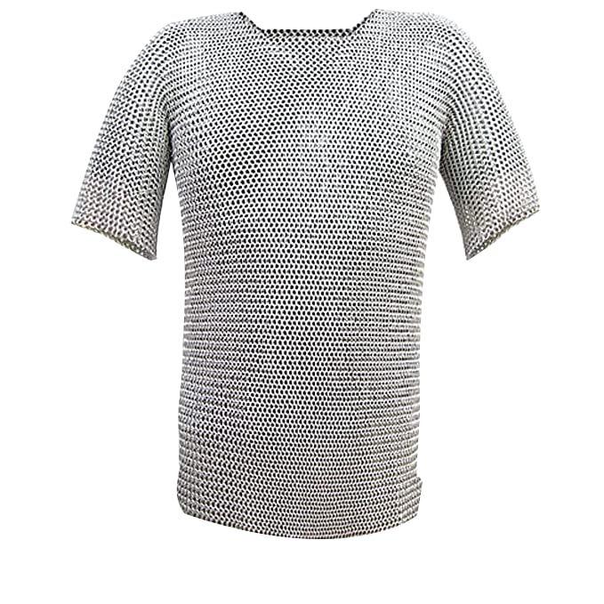 Haubergeon Norman Knight Medieval Coif Armor Set (Full Size Adult) Long Shirt With Half Sleeves | Costume Armour | Halloween & Cosplay Dress Accessory