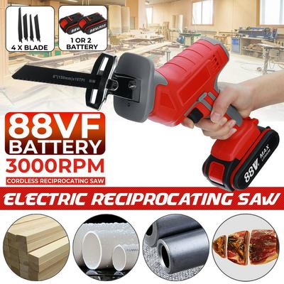 Scie alternative sans fil 88V, scie à main, sabre, multifonction pour métal, bois, coupe de tuyaux, Kit de 4 lames, 2 batteries
