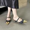 Fashion Summer Sexy Pointy Toe Small Heel Slippers Women Fashion Mules Sandals for Women Back Hollow Covered Toe Design Slides Loafers