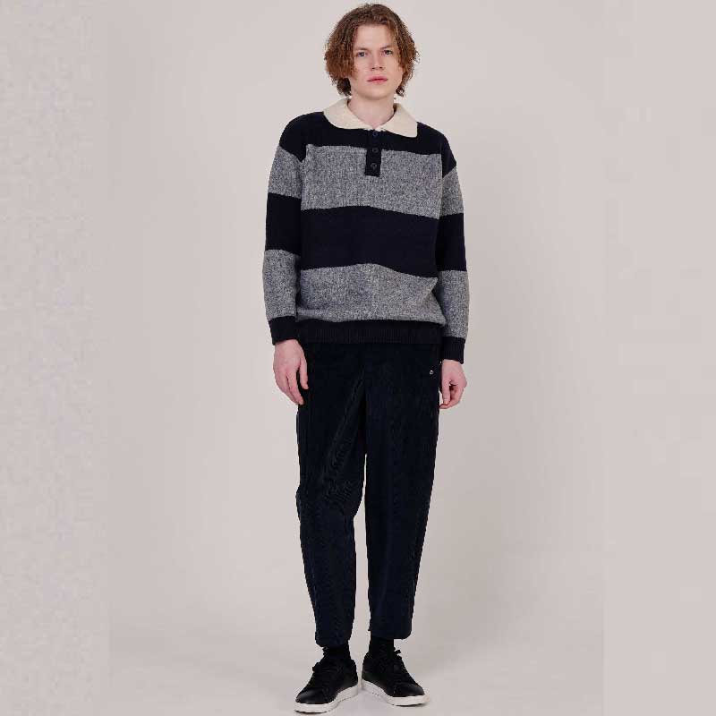 CUSTOMUS Men'S Wool Blend Striped Rugby Collared Knit Cxs25Wsktc26 Nav