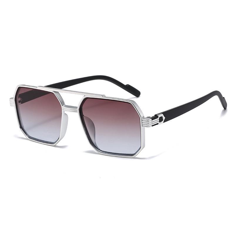 X18246 Men's Trendy Retro Double Bridge Sunglasses - Classic Metal Style with Sun Protection