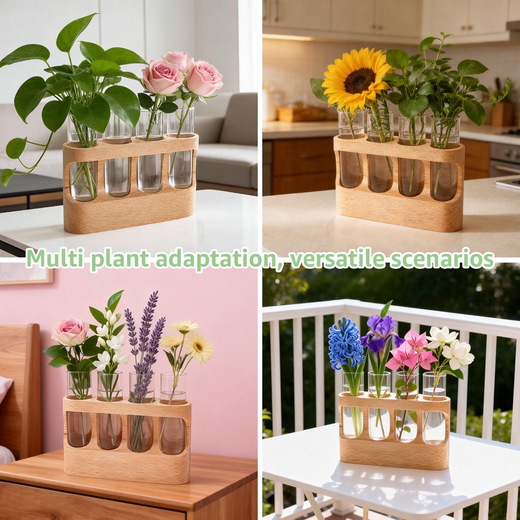 Versatile Propagation Vase 3 Lighting Modes Plant Propagation Station with Wood Stand Hydroponic Plant Glass Container for Home