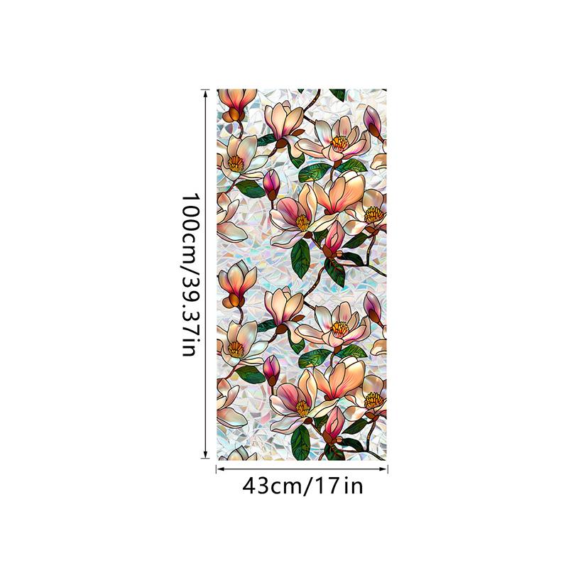 Window Film Static Cling Privacy Protection Stained Glass Film PVC Stained Colorful Plants Flowers Printed Home Decor Stickers