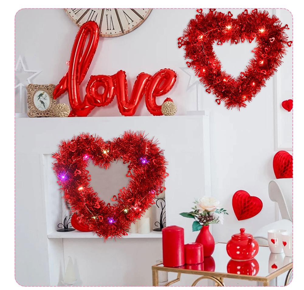 

Valentine s Day glowing heart wreath, suitable for the front door, Valentine s Day,2pc 30x30cm червоний