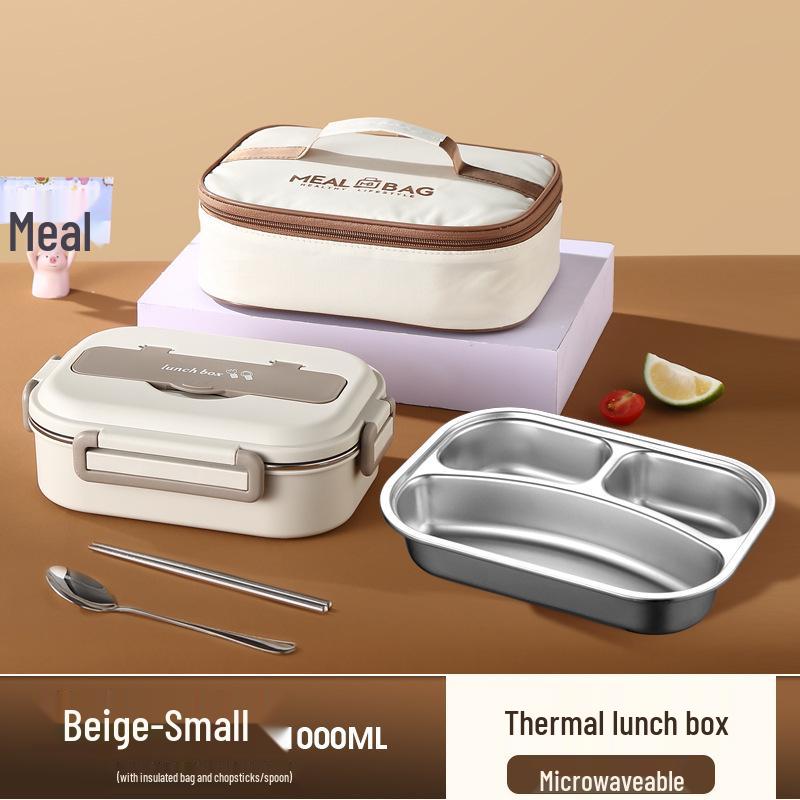 304 Stainless Steel Compartmentalized Portable Lunch Box - Microwave Safe Bento for Students & Office Workers.