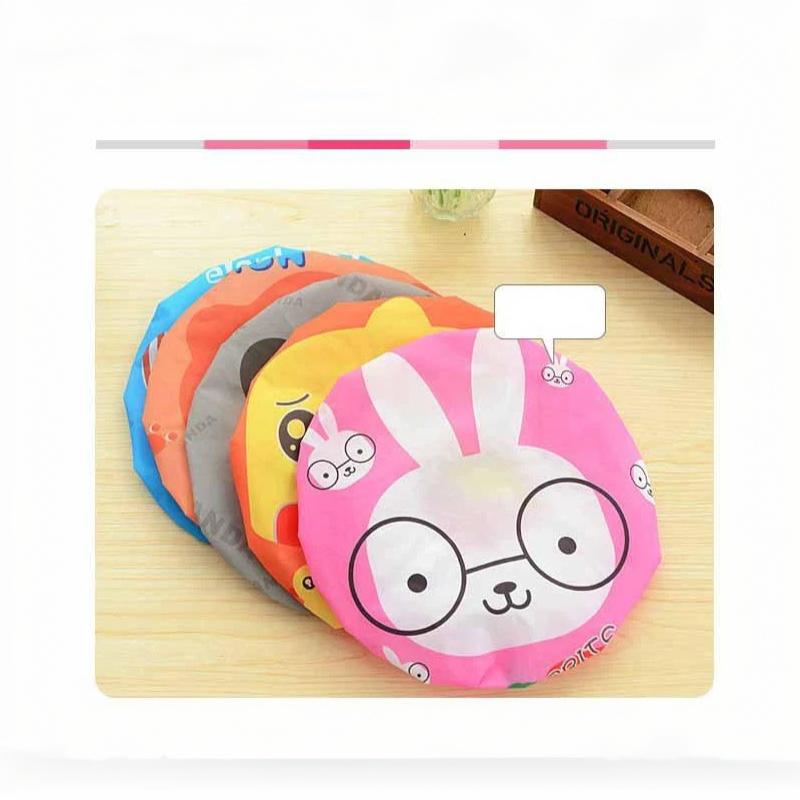 Cartoon Pattern Shower Cap Soft Lace Elastic Edged Waterproof Reusable for Bath SPA Sauna Women Girls Daily Use