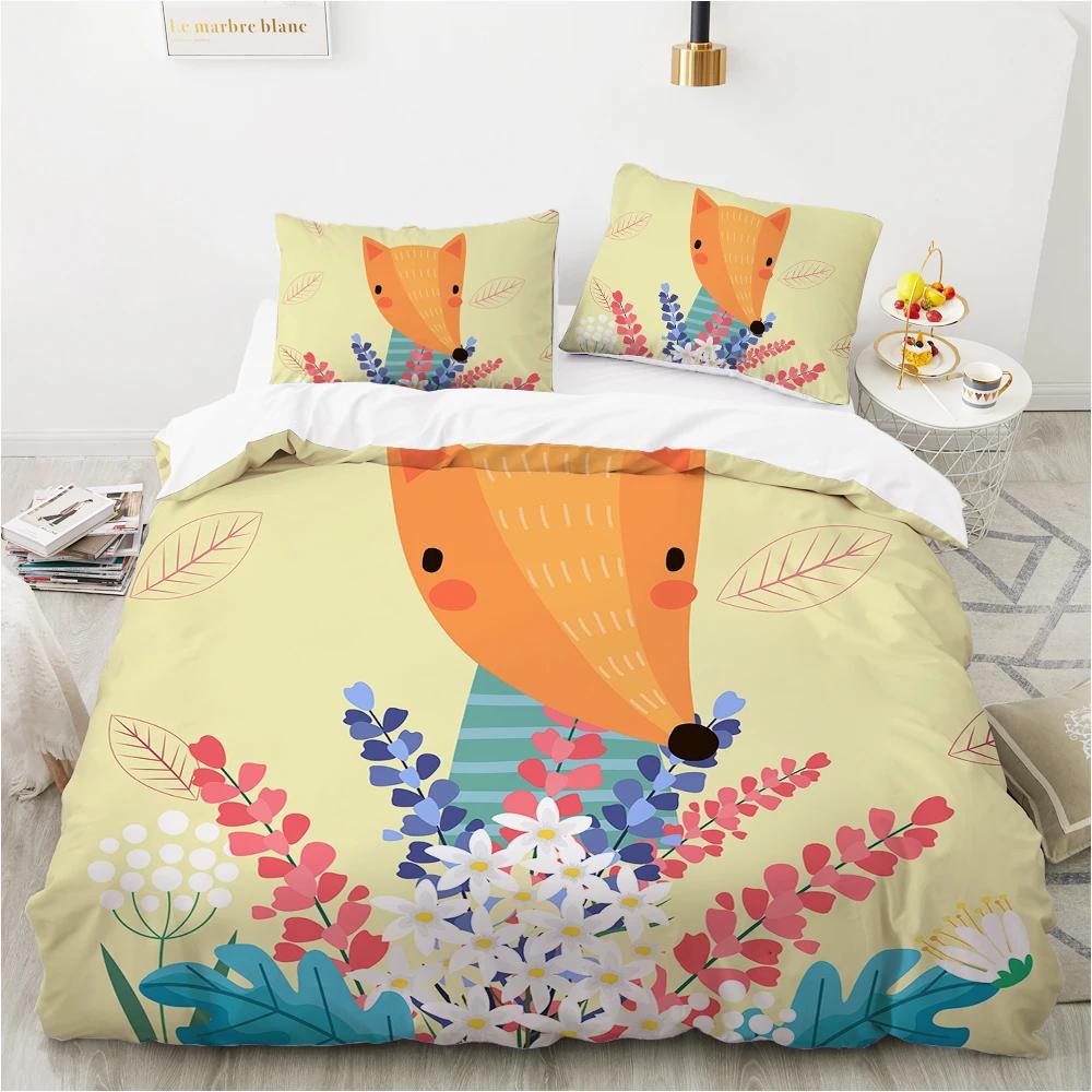 Cartoon Faultier Königin König Bettbezug Roter Süßer Tierprint Bettbezug Bettwäsche-Set Für Kinder Jungen Mädchen Blumen Blätter Bettbezug