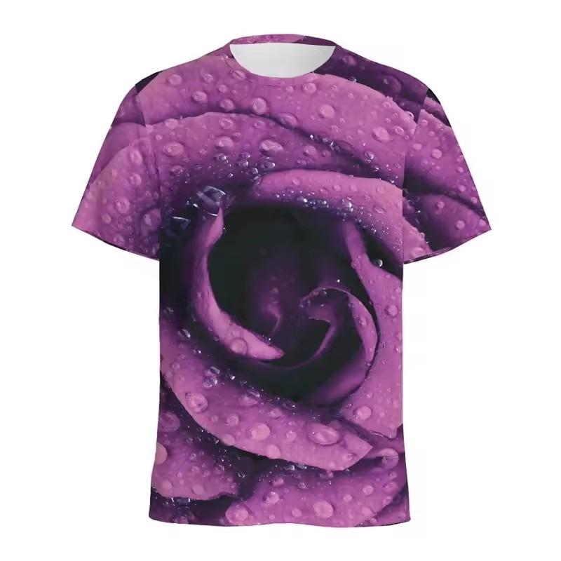 

Красные цветы Роза 3D-печать Футболка Романтичная Смешная Футболка с коротким рукавом и круглым вырезом Мужская одежда 2024 Лето Новая Дышащая футболка XS