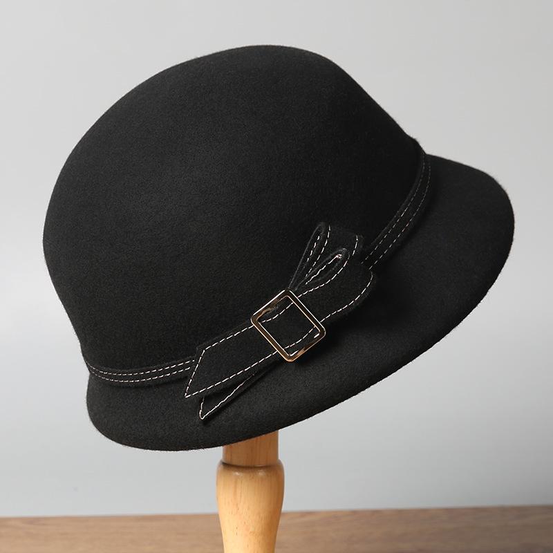 Hepburn style wool bucket hat temperament socialite felt hat autumn and winter new French elegant women's hat