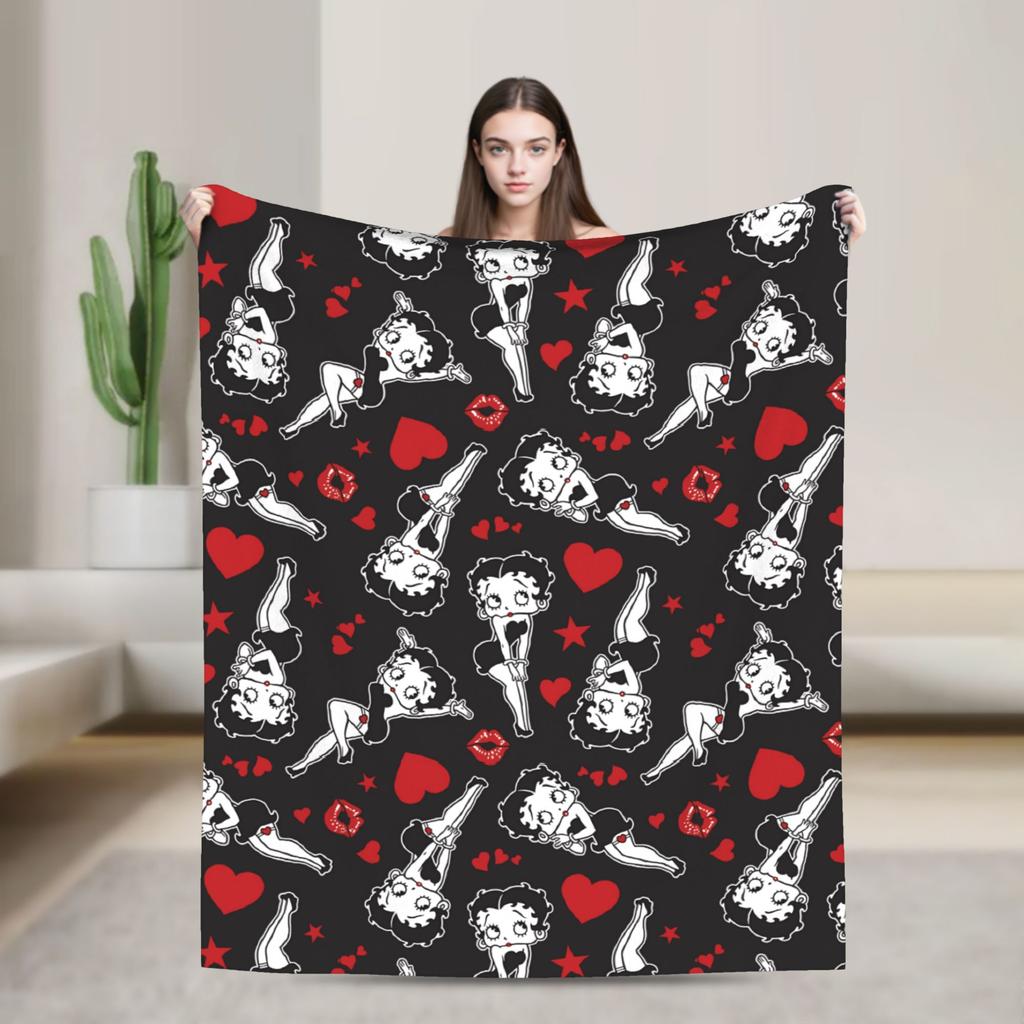 Warm Blanket Airplane Travel B-Bettys Boops Bedding Throws  Flannel Bedspread For Home Decor Graphic Sofa Bed Cover