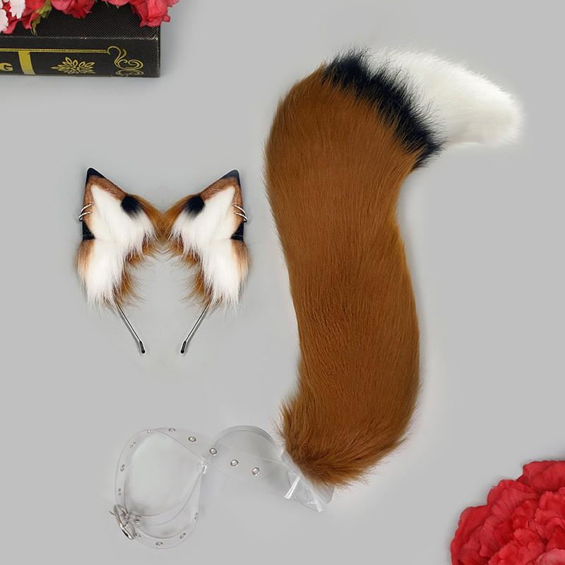 Fox Ears Headband Tail Set Cosplay Anime Convention Sweet Cool Style Plush Costume Accessory