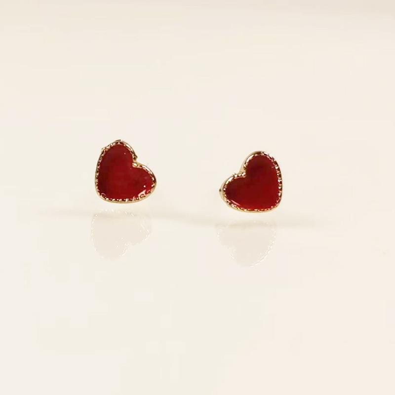 S925 Silver Needle Simple Love Dripping Small Stud Earrings Set Small Fresh and Versatile Fashion Temperament Earrings Ears