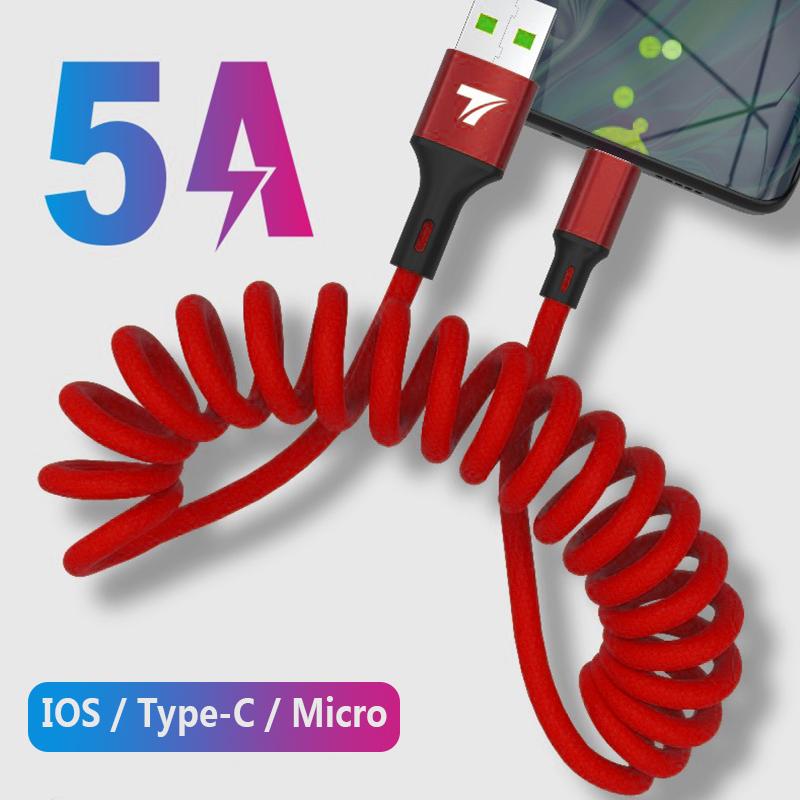 5A USB C Kablosu Hızlı Şarj Bahar Kabloları iPhone için Yıldırım Tipi C Kablo Mikro Veri Kablosu Huawei Xiaomi için 1.5 m