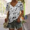 Vintage Black and White Letter Print Women's T-Shirts Design Female V-Neck