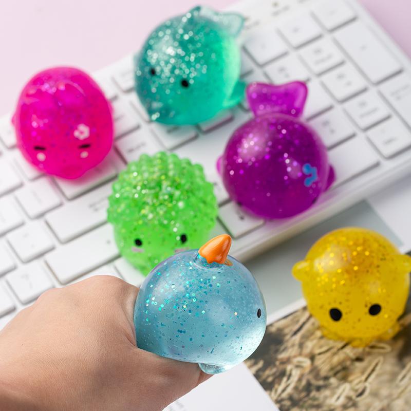 Багатоколірні гігантські блискучі мочі-сквіші іграшки Стрес-знімальні м'ячики Милі морські тварини Сенсорна стискалка-фітджет для дорослих дітей