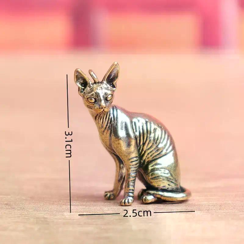 Vintage Animal Figurines Model Lucky Home Decorations Crafts Accessories Solid Brass Hairless Cat Small Statue Desktop Ornaments