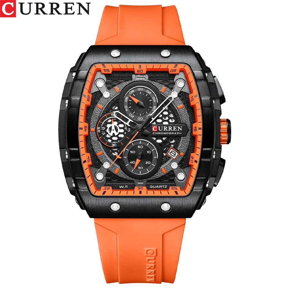 Curren 8442 Men's Quartz Watch, Six-Hand Dial, Rubber Strap, Fashion Sport Design