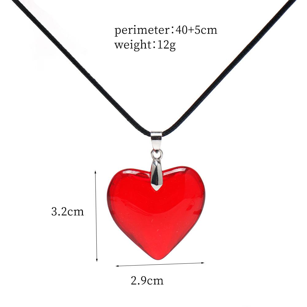 Red Heart Pendant Necklace For Women Girls Glass Crystal Necklace Black Leather Rope Chain Necklaces Y2k Jewelry Friends Gift