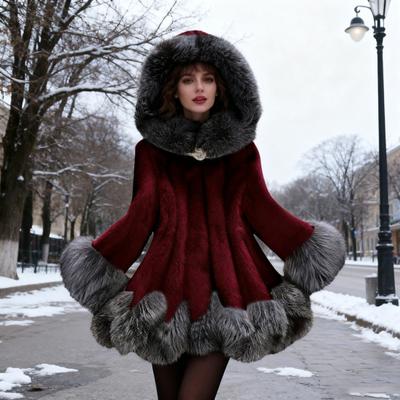 Cappotto con Cappuccio in Pelliccia Sintetica da Donna Manica Lunga Aperto Davanti Giacca in Pile Inverno Caldo Bordo Sfocato Soffice Capispalla