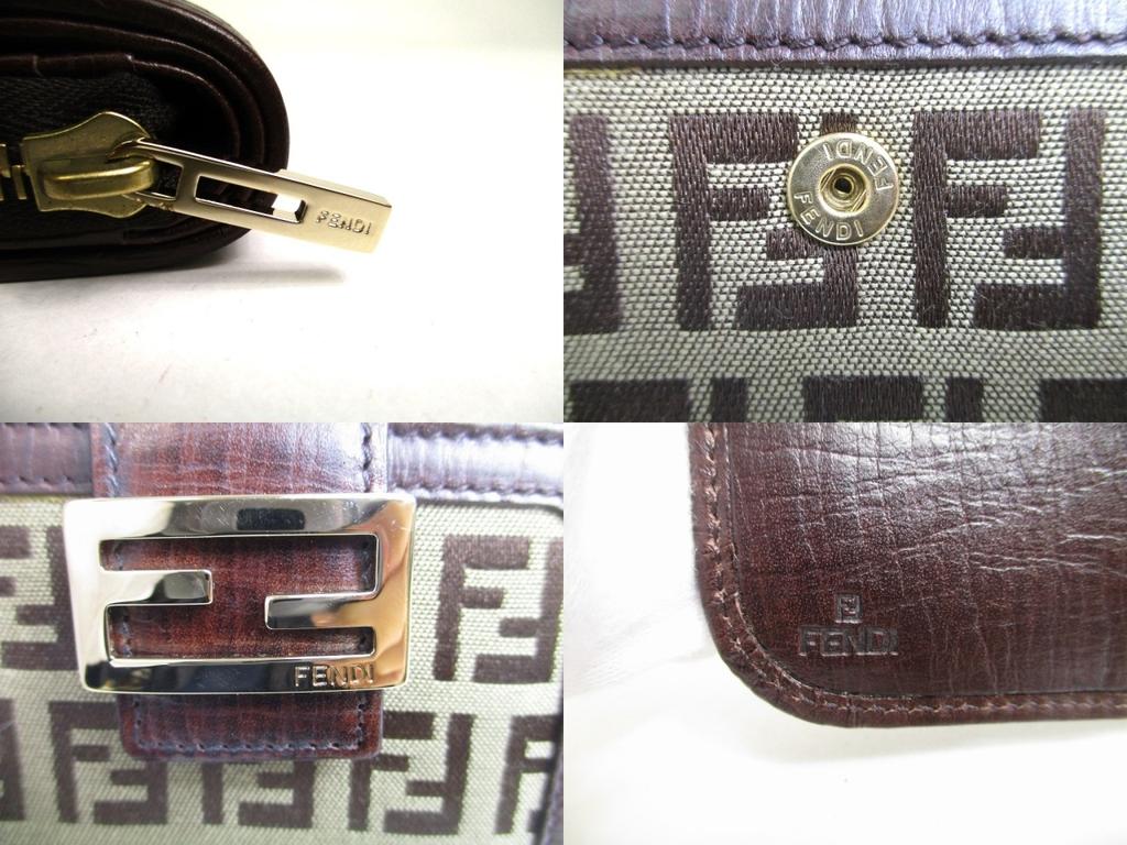 Authentic FENDI Zucca Canvas Brown Leather Bifold Wallet Compact Wallet #a466  Refurbished