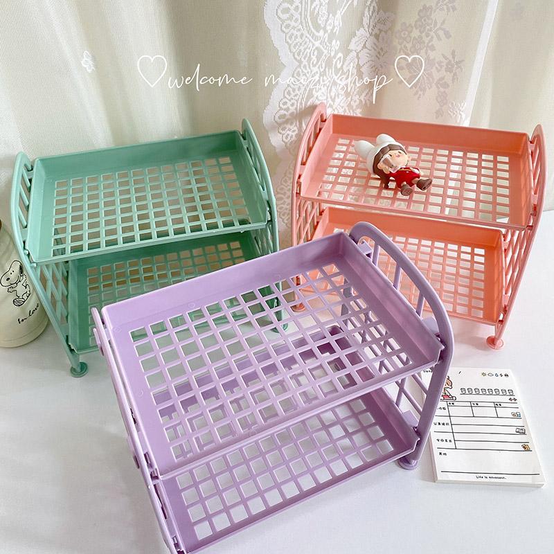 Ins Cute Room Storage Organizer Storage Rack Kawaii 2 Layer Desktop Cosmetic Jewelry Storage Rack Bathroom Rack Storage Shelf