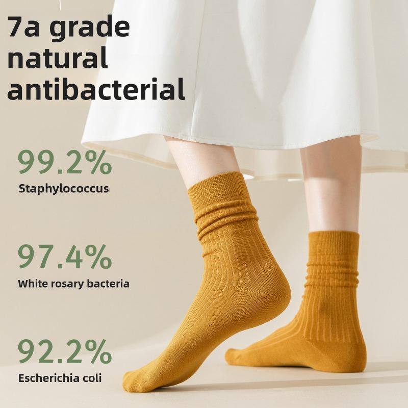 5 Pairs of Female Autumn and Winter Pure Color Pure Cotton Thickened 7A Antibacterial Deodorant Boneless Pile Socks