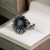 Retro Sunflower Ring For Men Women Silver Color Punk Gothic Rock Hip Hop Open Ring Handmade Designer  Unisex Accessories