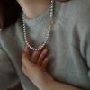 Silver Gray Pearl Necklace with Copper Buckle - 2024 Women's Sweater Chain, High-Grade Beaded Clavicle Chain