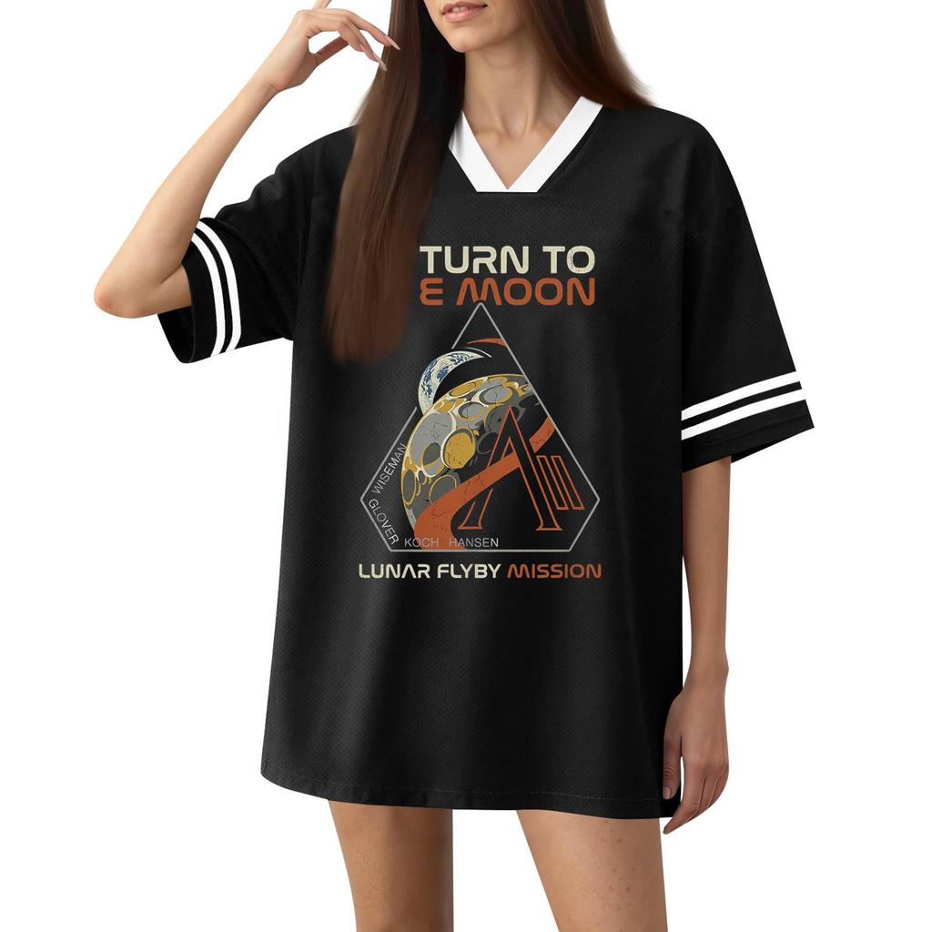 Women Fashion Short Sleeve V Neck Printed Sports Jersey T Shirt Top Casual Loose Fit Lightweight Breathable Fabric