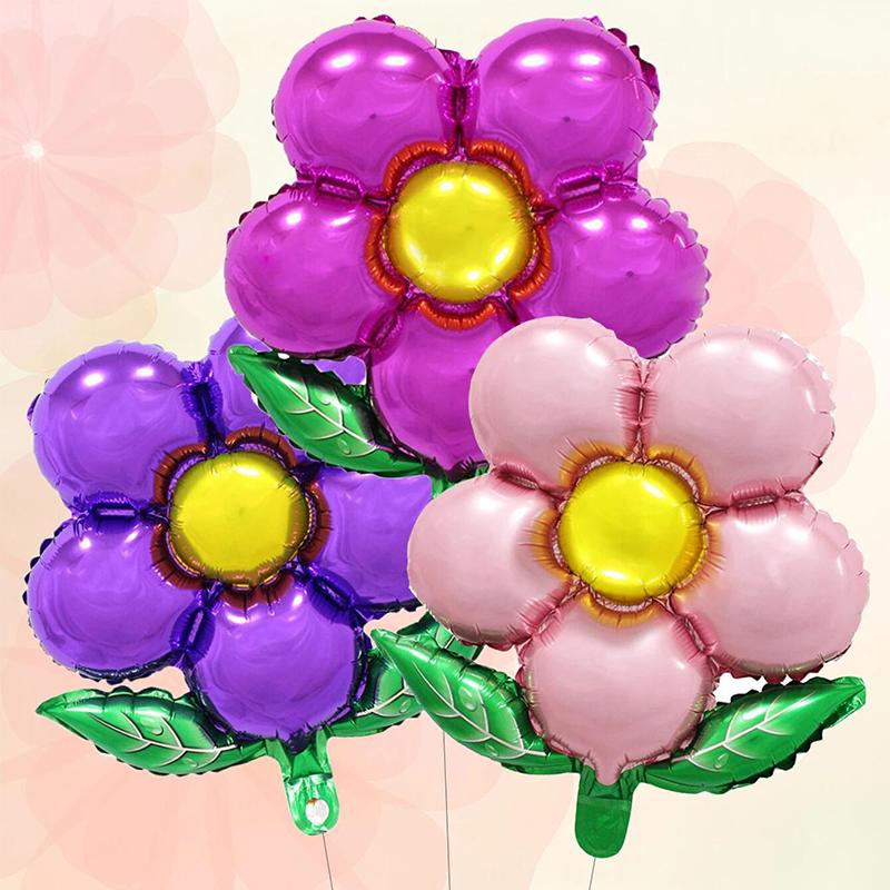 3pcs Flower Balloons Pink Rose Red Purple Flower Balloon Children's Birthday Party Wedding Decorations Air Balloon