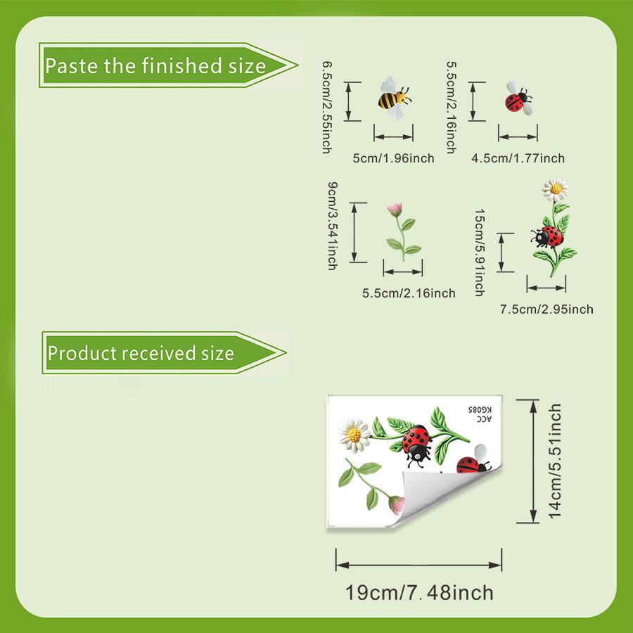 Самоклеящиеся съемные мультяшные наклейки с насекомыми и цветами для декора стен дома 20X15CM разноцветный