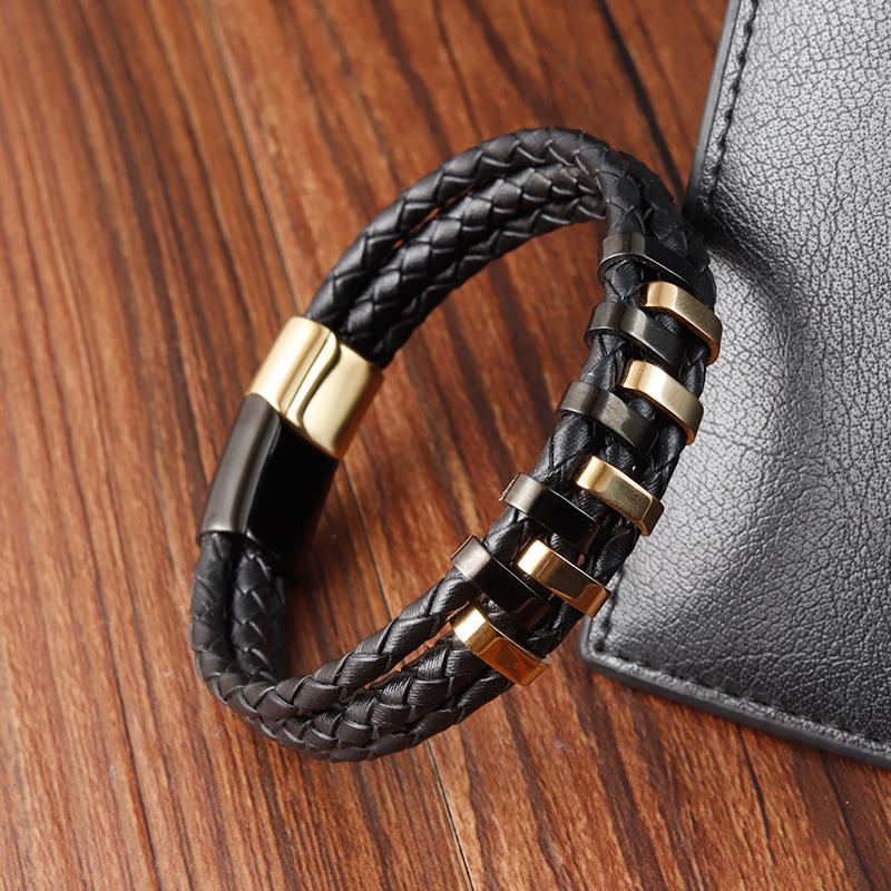 New Trendy Chain Men Bracelet Classic Stainless Steel Multilayer Braided Rope Leather Bracelet For Men Charm Jewelry Gifts
