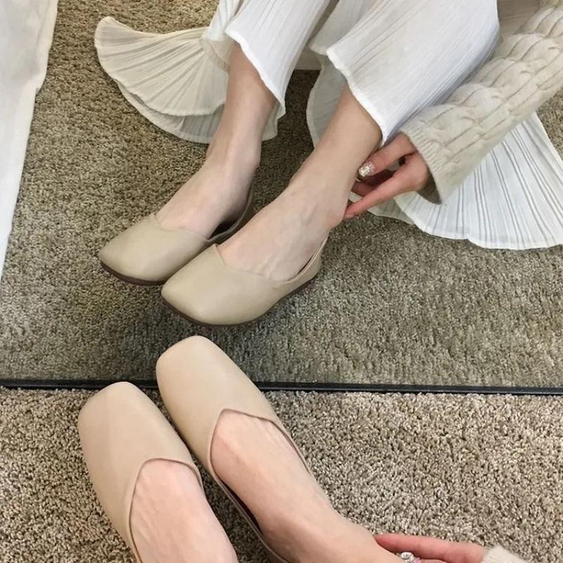 Fashion Ladies Footwear Square Toe Slip-on Red Black Women's Flat Shoes Non Quick Delivery Chic and Elegant Luxury Brand Shoe Popular 39